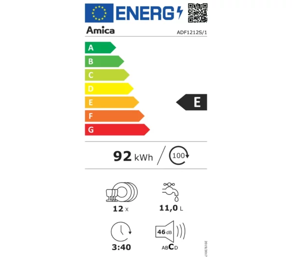 AMICA - ADF1212S - Lave-vaisselle encastrable - 12 couverts - ELECTRO PO - Étiquette énergétique