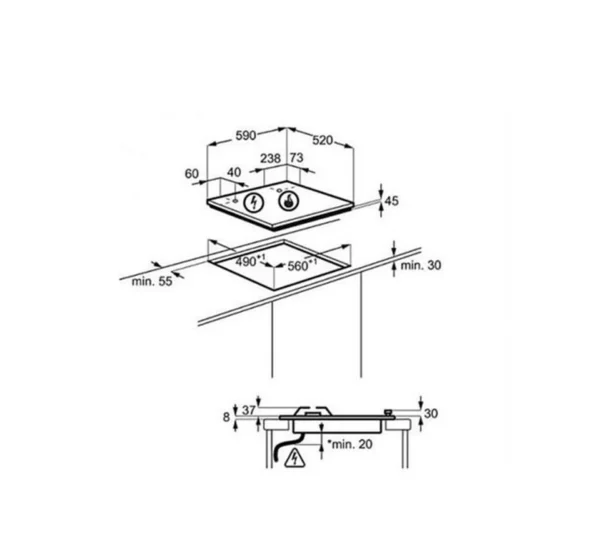 ELECTROLUX - EGT6633NOK - Plaque-gaz - 7300 W - ELECTRO PO - Plan de montage