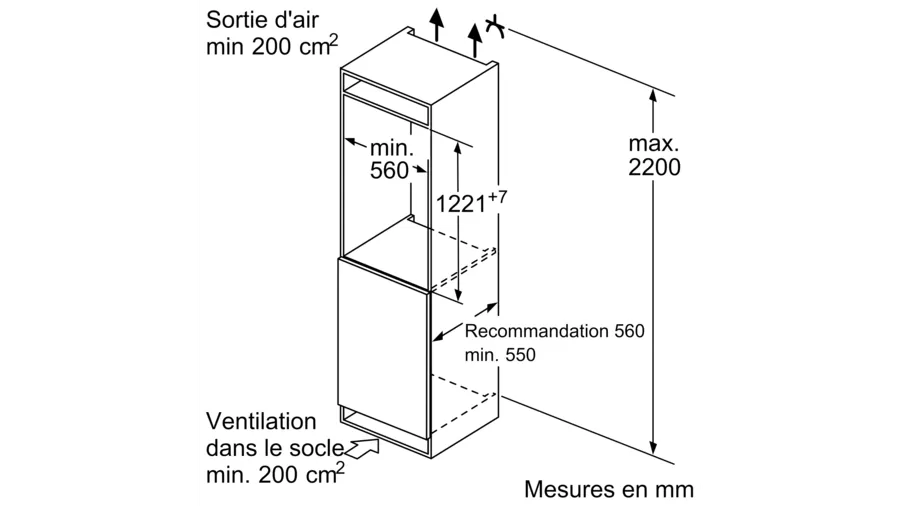 KIR41VFE0 - Réfrigérateur BOSCH -encastrable 1 porte - détail montage