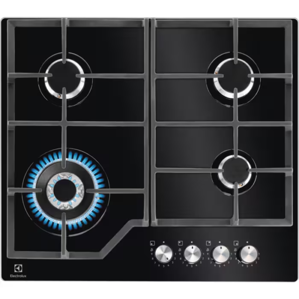plaque de cuisson gaz ELECTROLUX KGG64362K noire 4 foyers avec grilles fonte